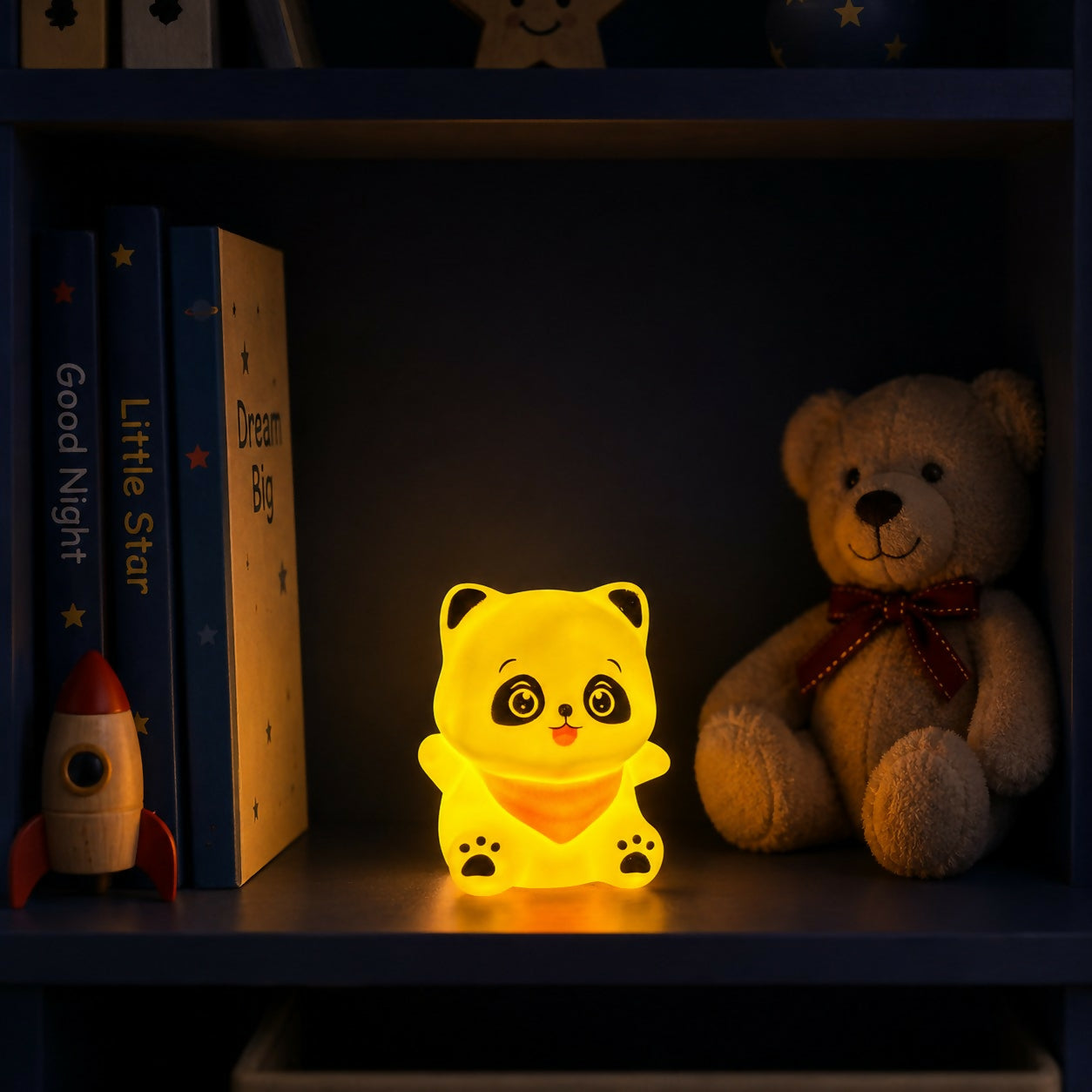 Cute panda silicone night lamp glowing with warm light