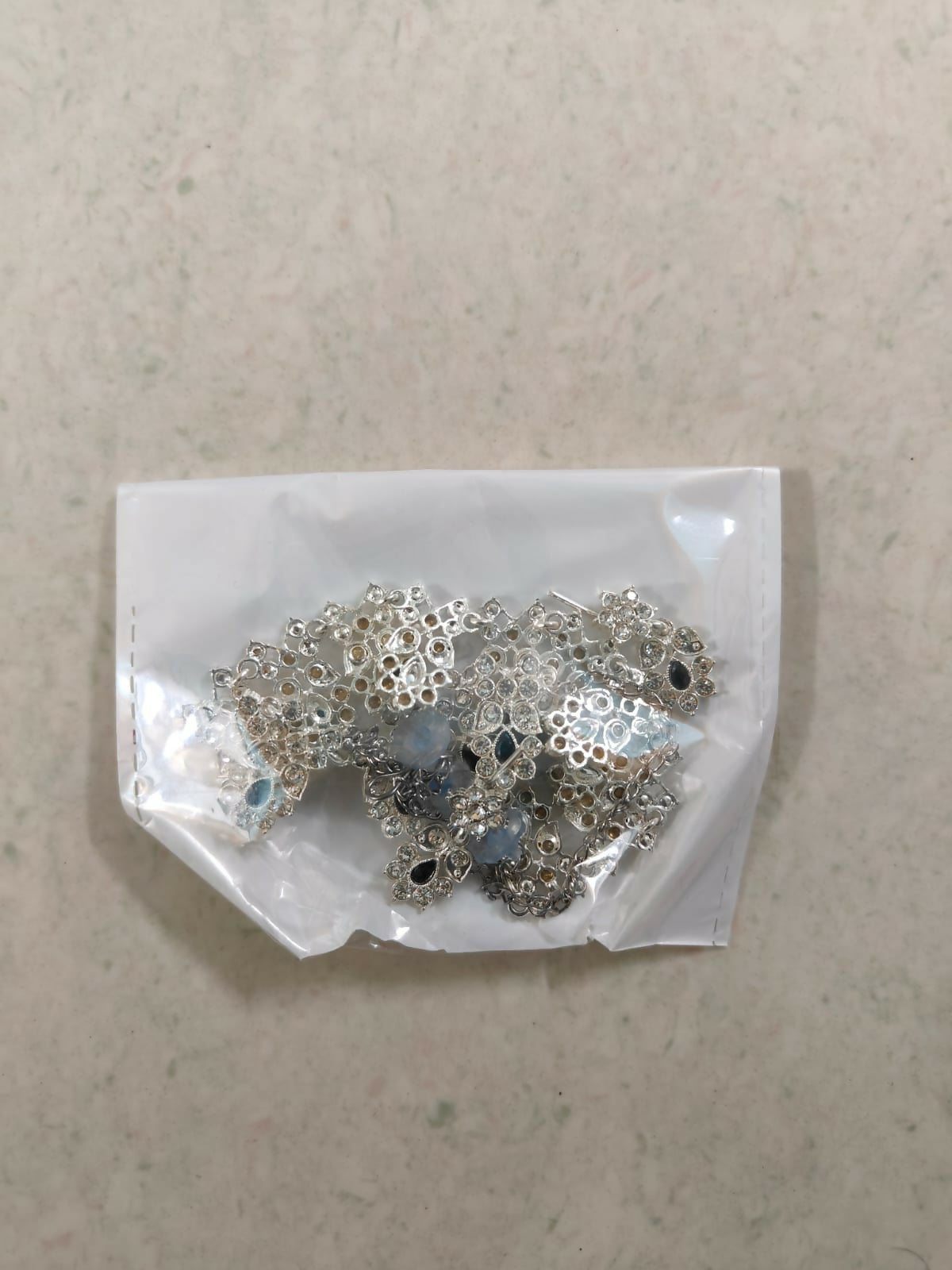 Elegant Silver-Toned American Diamond & Black Stone Set