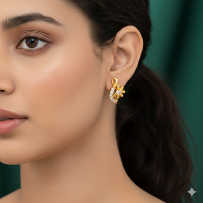 Gold Plated Floral S-Curve Stud Earrings with AD for women and girls
