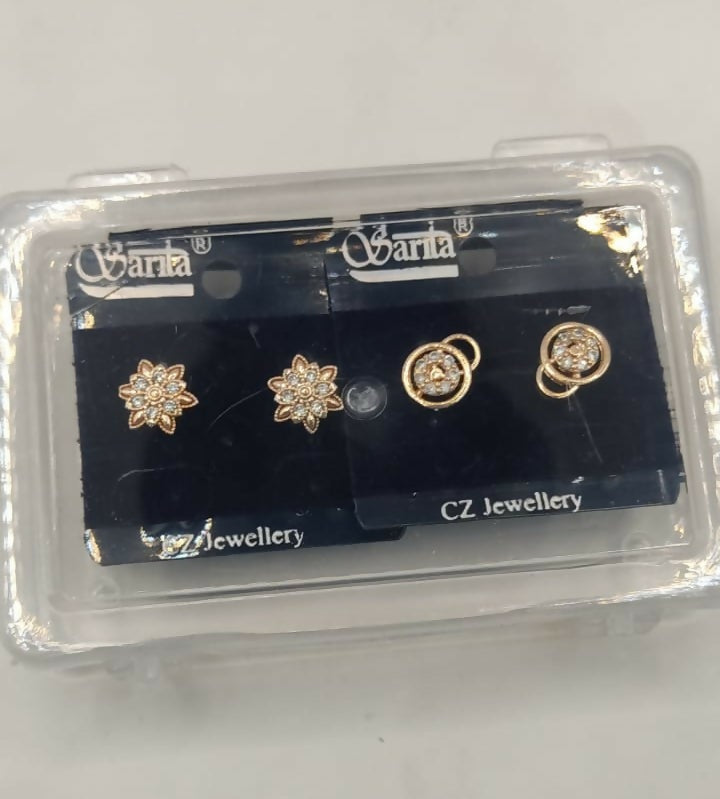 Rose Gold AD Halo & Lotus Stud Earrings for women and girls Combo Pack of 2