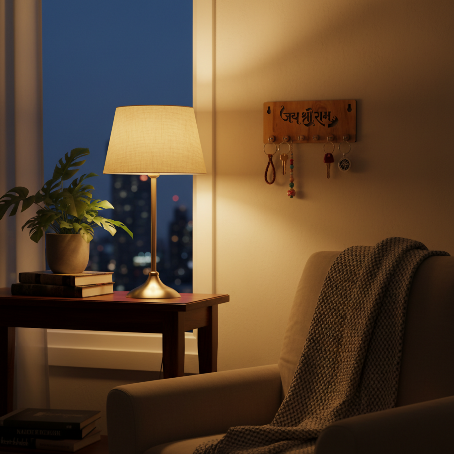 Jay Shree Ram Wooden Key Holder for Wall – Handcrafted MDF Wall Key Organizer | Spiritual Home Décor