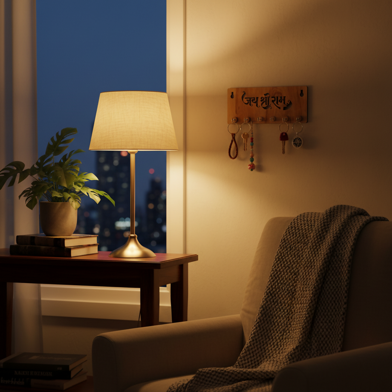 Jay Shree Ram Wooden Key Holder for Wall – Handcrafted MDF Wall Key Organizer | Spiritual Home Décor