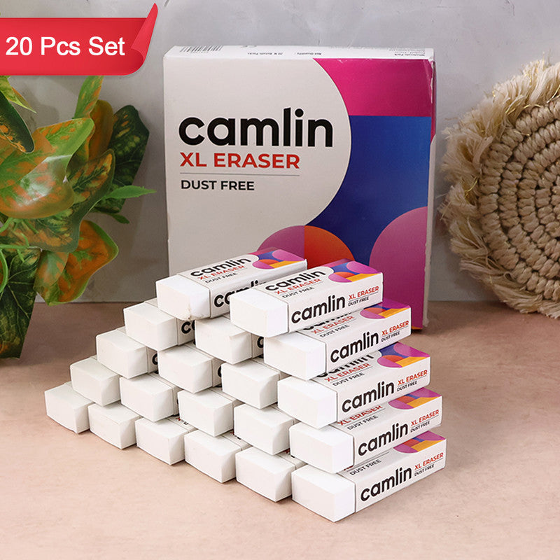 Camlin XL Dust-Free Eraser – Soft, Clean Erasing for School & Office | 20-Piece Value Pack