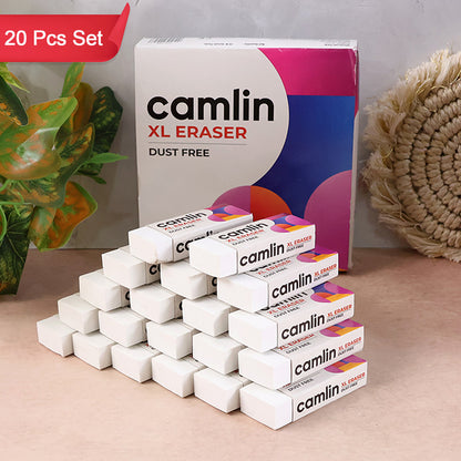 Camlin XL Dust-Free Eraser – Soft, Clean Erasing for School & Office | 20-Piece Value Pack