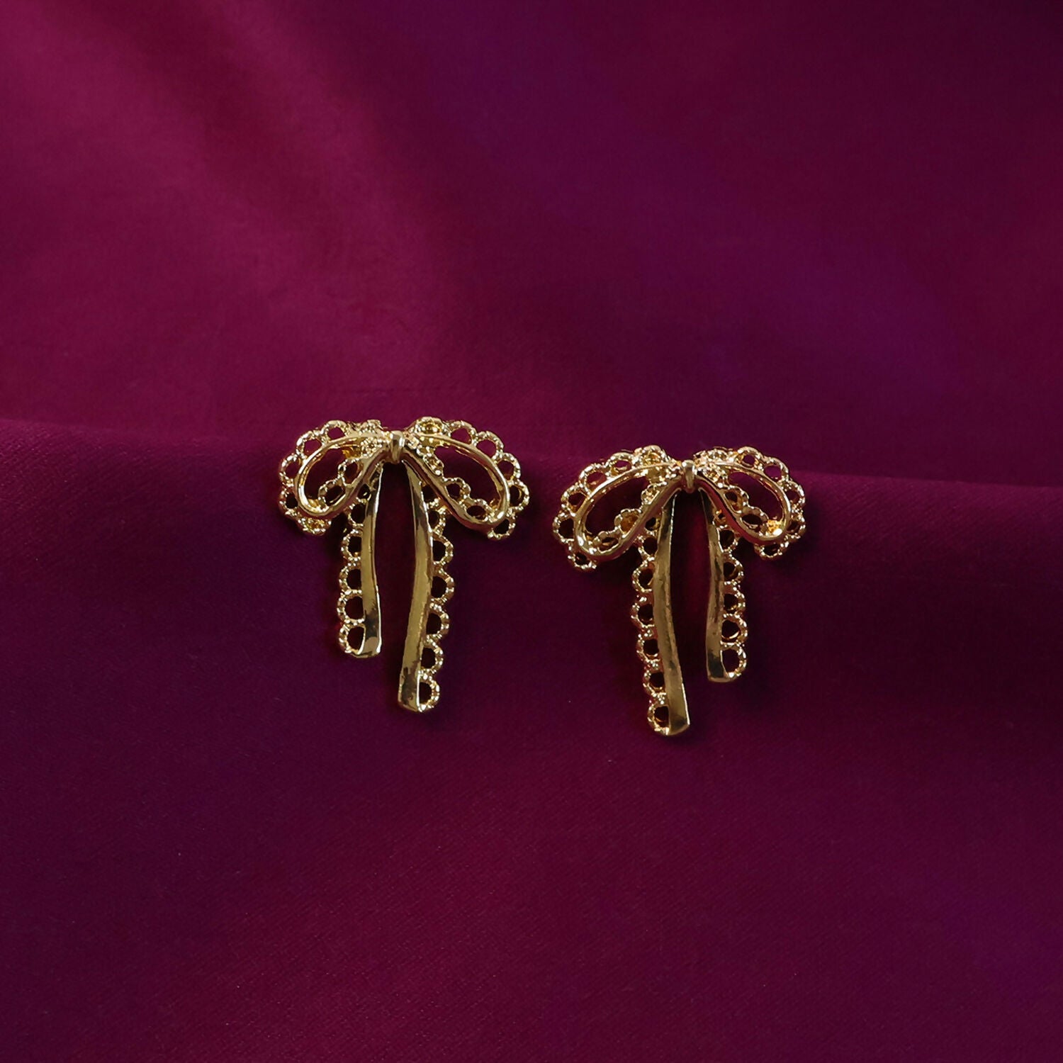 Elegant Gold Bow Drop Earrings for Women | Korean Style Designer Ribbon Earrings