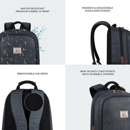 GEAR Laptop Back Pack Classic Faux Leather Navy Blue Tan