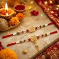 Regal Gold-Plated Hexagonal Frame "भाई & भाभी" Calligraphy Rakhi Set