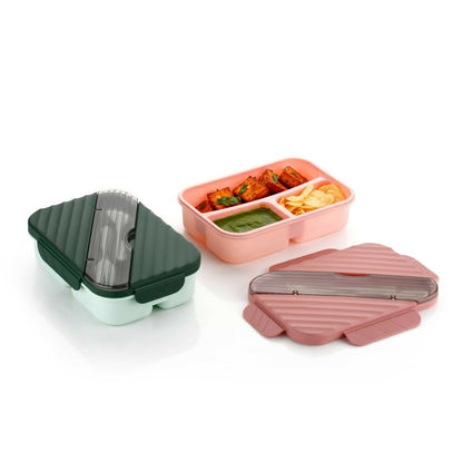 3 Compartment Lunch Box With Spoon and Fork Space
