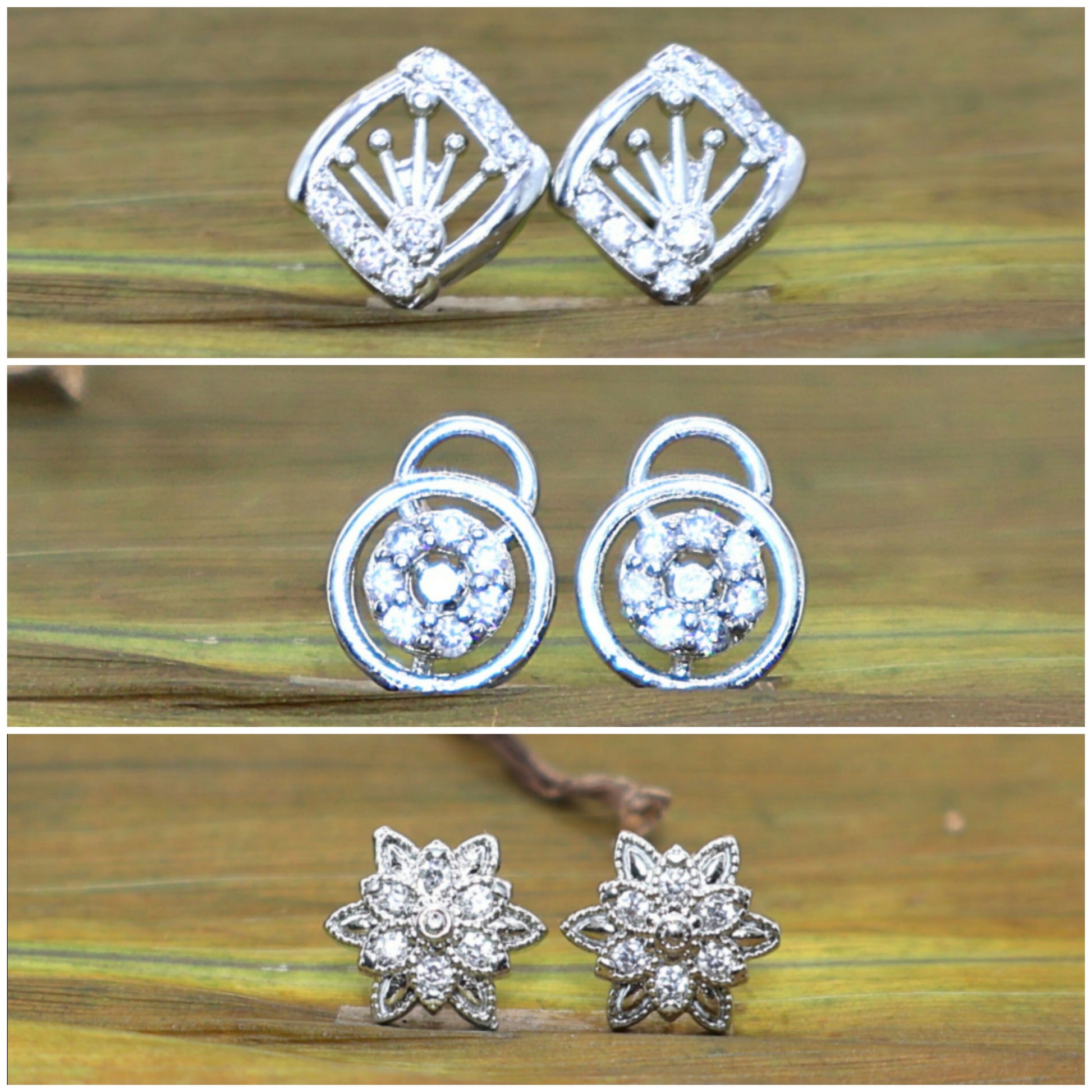 Trio of Silver Stud Earrings for women and girls Combo Pack of 3