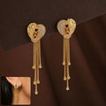 Gold Plated Long Dangle Earrings with Heart Shape Chain Design for Women