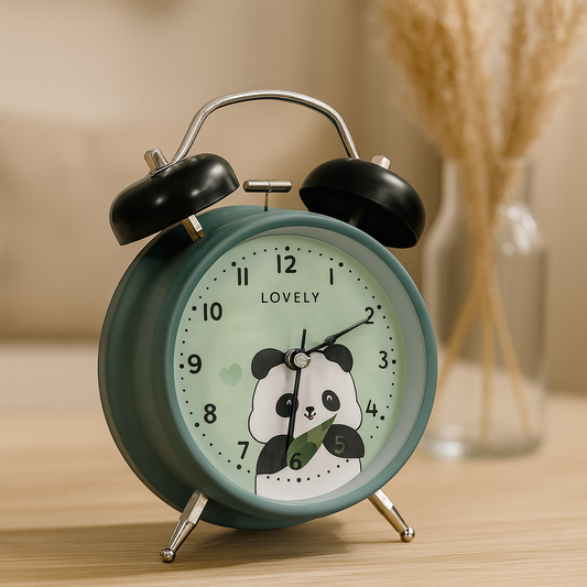 Cute Panda Cartoon Alarm Clock for Kids Bedroom with Twin Bell Sound