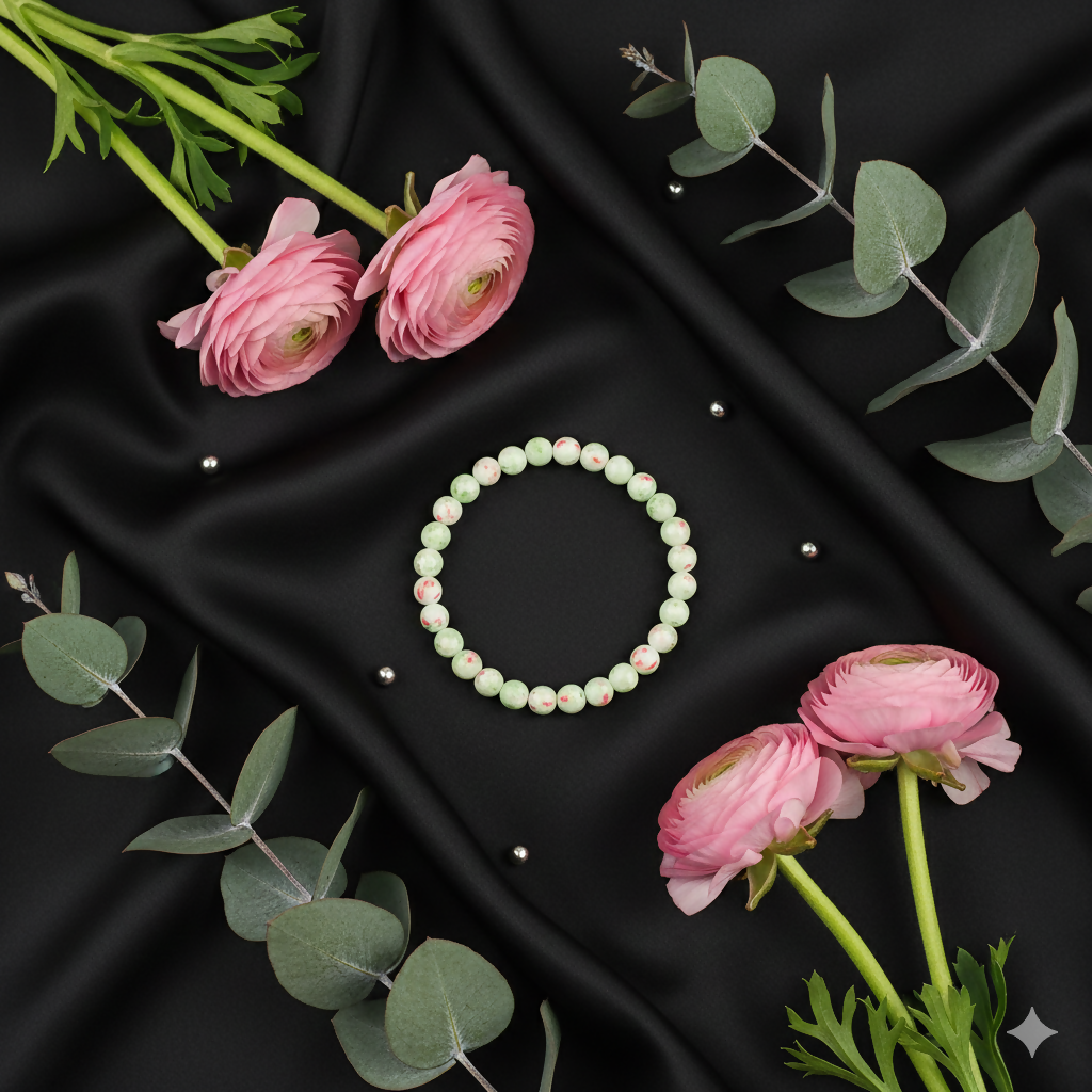 Classic White Printed Beads Stretch Bracelet