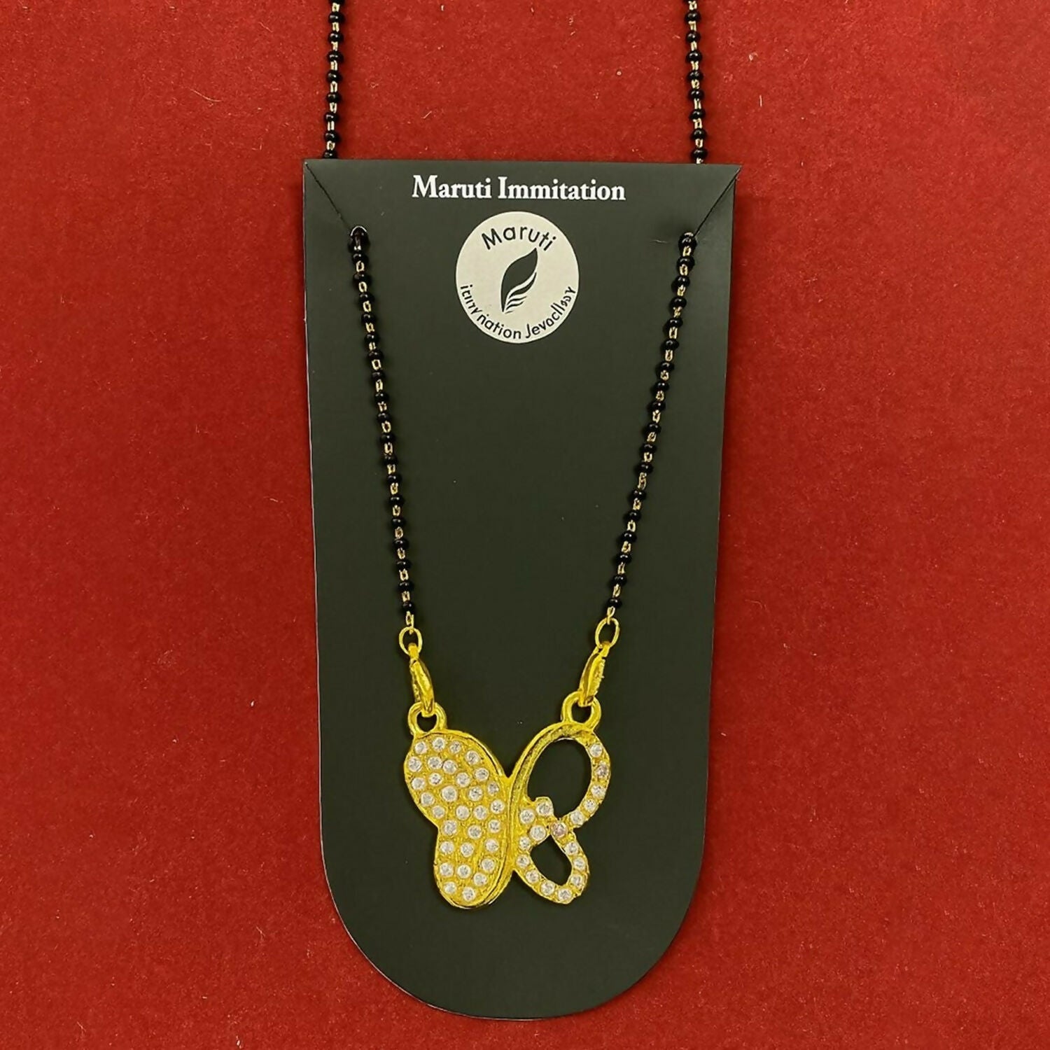 Elegant Gold-Toned Butterfly Design Mangalsutra with Sparkling Stone Pendant