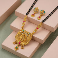 Antique Finish Radha Krishna Deity Oval Pendant with Crescent Drop Earring Set Double Strand Mangalsutra