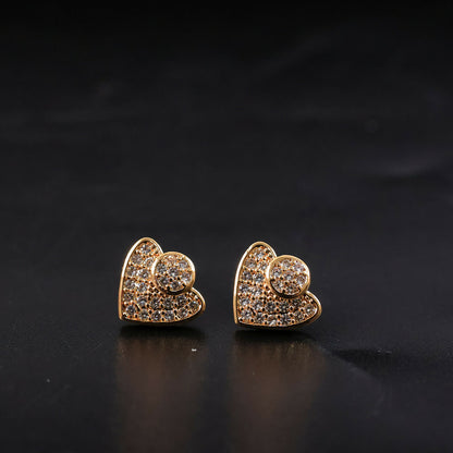 Gold Finish Heart Shape Stud Earrings with Stone Work for Women & Girl - Stylish Daily Party Wear Jewellery