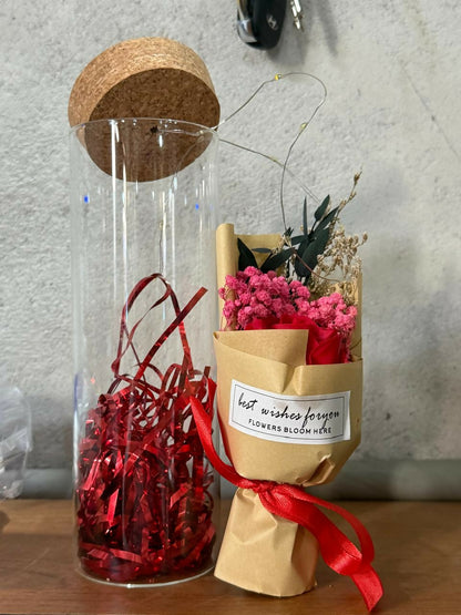 LED Glass Dome Flower Bouquet Gift Jar with Cork Lid & Fairy Lights (ANY COLOR)