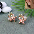 Pink Starfish Pearl Stud Earrings – Elegant & Lightweight for Women & Girls