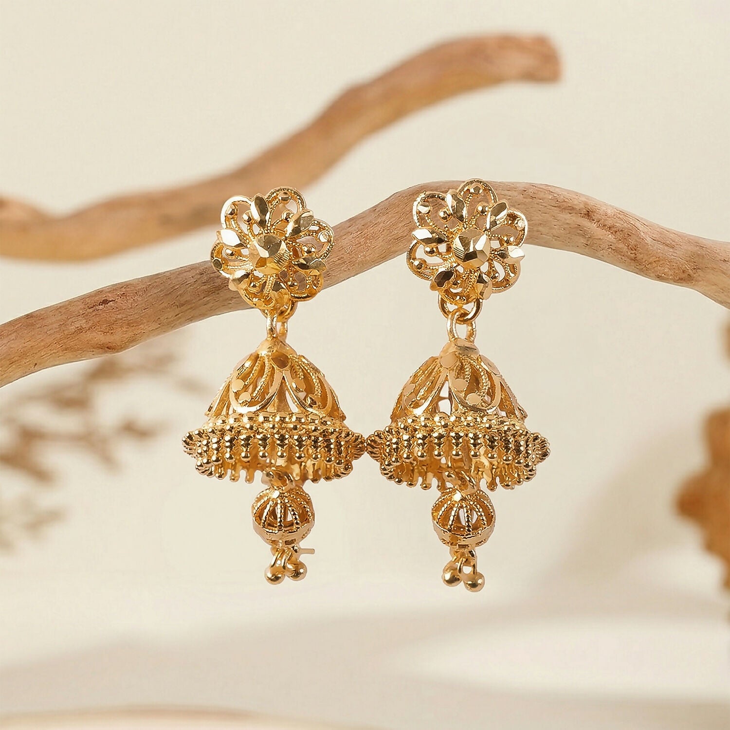 Exquisite Ethnic Gold-Toned Jhumki Earrings for Weddings and Festive Wear