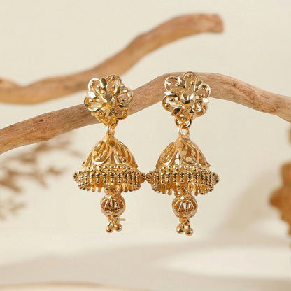 Exquisite Ethnic Gold-Toned Jhumki Earrings for Weddings and Festive Wear