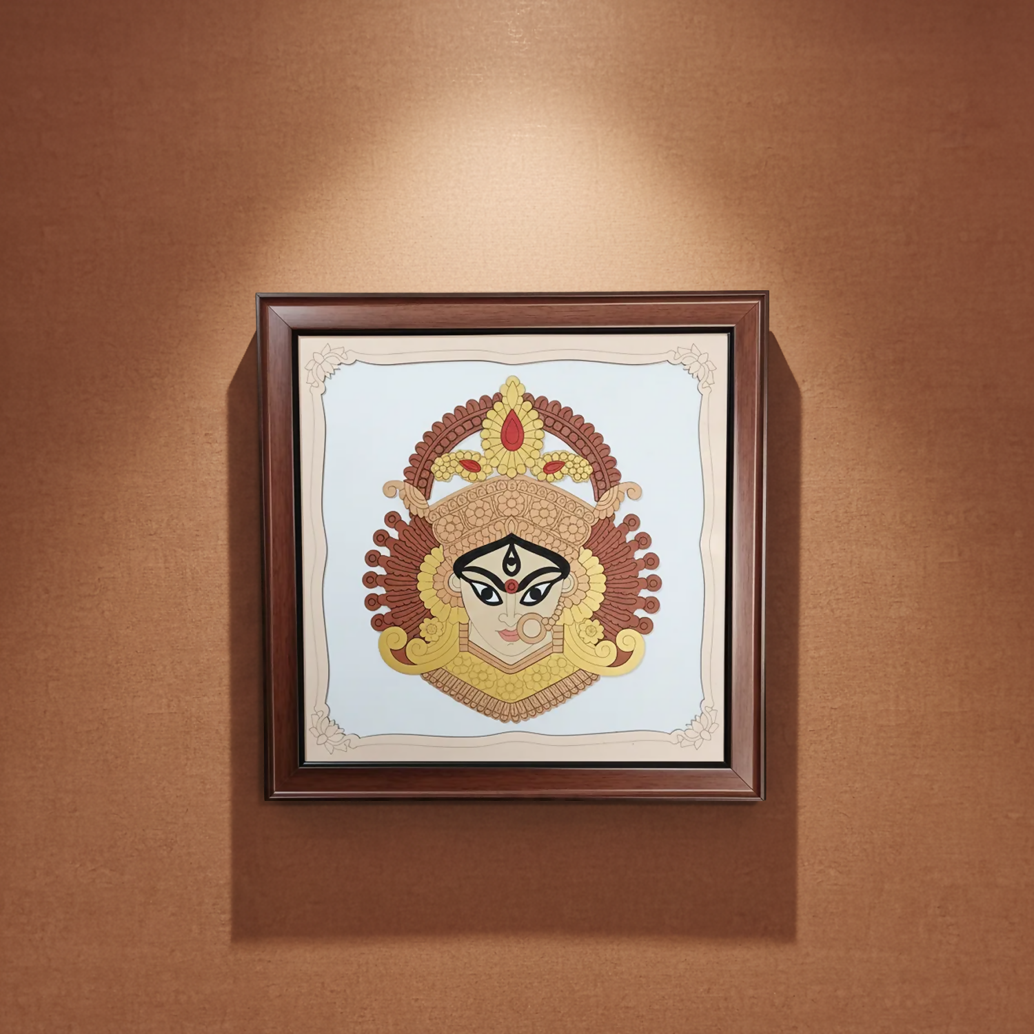 Maa Durga Wall Art with Wooden Frame – Traditional Hindu Goddess Durga Decorative Wall art for Home, Office & Pooja Room