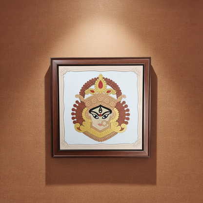Maa Durga Wall Art with Wooden Frame – Traditional Hindu Goddess Durga Decorative Wall art for Home, Office & Pooja Room