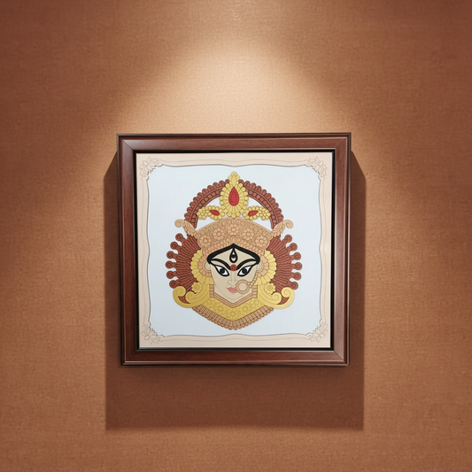 Maa Durga Wall Art with Wooden Frame – Traditional Hindu Goddess Durga Decorative Wall art for Home, Office & Pooja Room