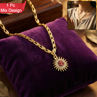 Sun and Om Pendant with Chain – Spiritual Charm Necklace (Mix Designs)