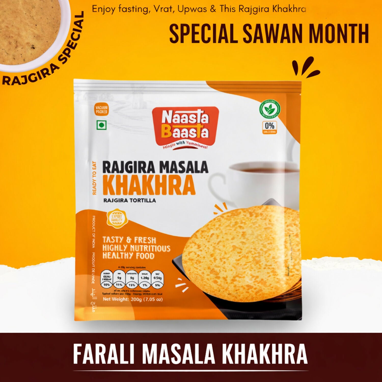 Naasta Baasta Rajgira Masala Khakhra - Crispy Farali Ready to Eat Snack (200 Gm)