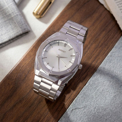 Elegant Silver Analog Wrist Watch with Classic Dial & Premium Metal Strap