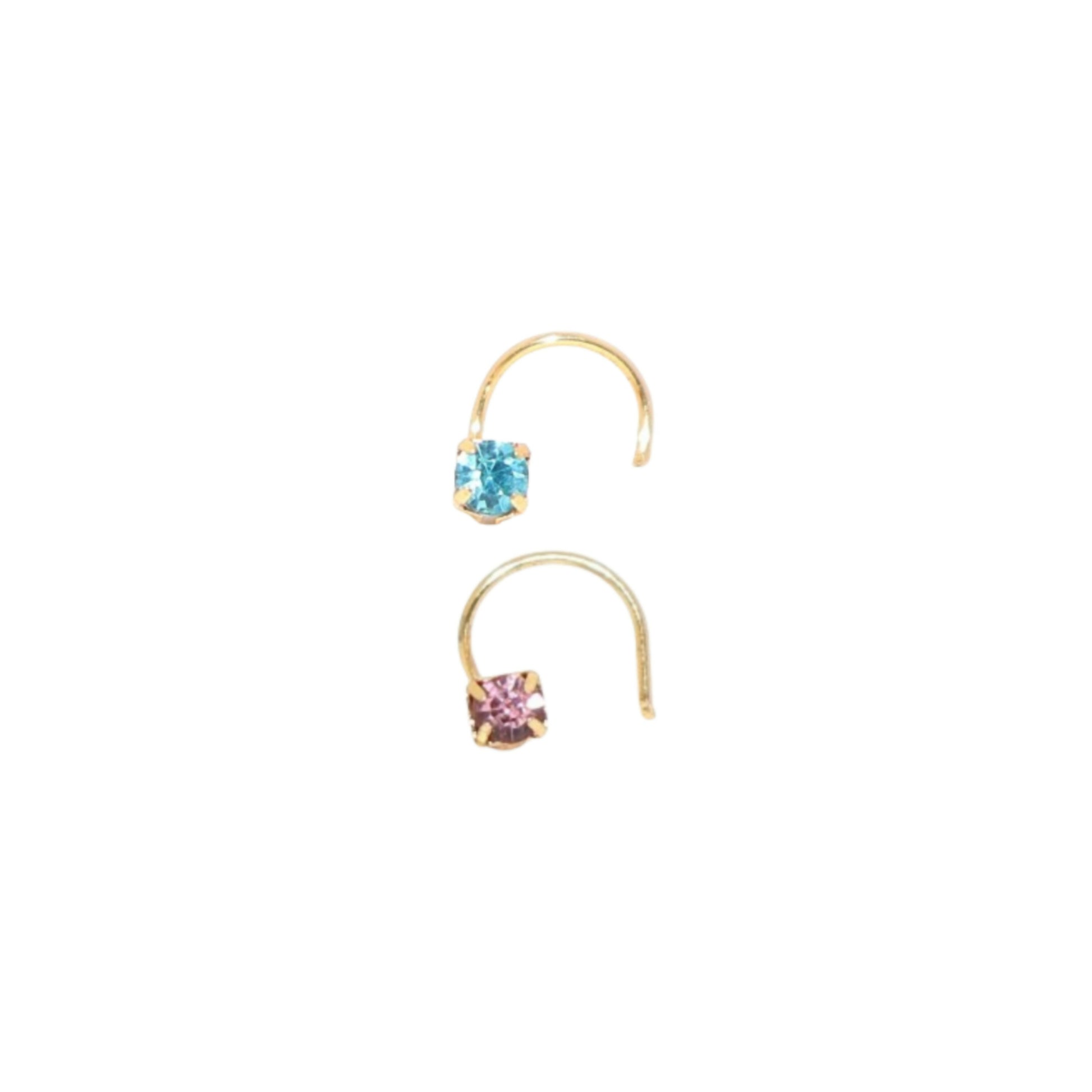 Clear crystal gold plated nose pin with comfortable curved post design