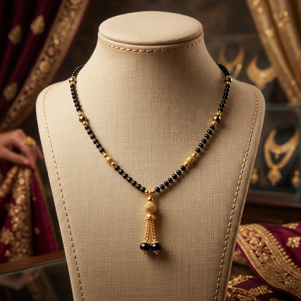 Stylish black beaded mangalsutra with golden accents
