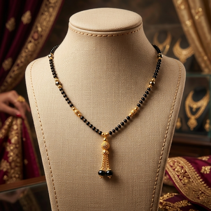 Stylish black beaded mangalsutra with golden accents