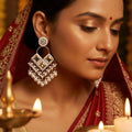 White Plated Kundan Pearl Chandbali Earrings for Women & Girls | Traditional Designer Ethnic Earrings