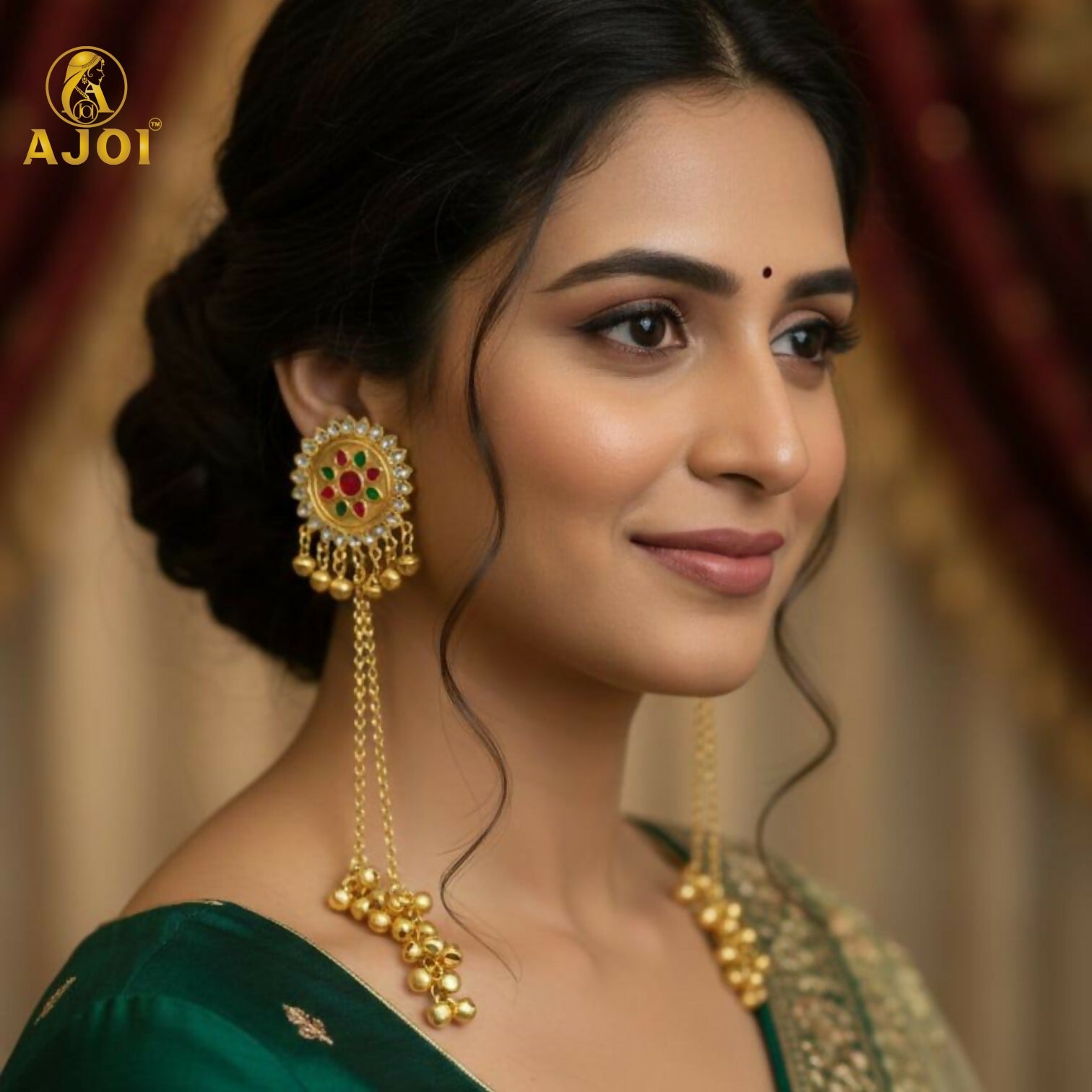 Royal Kashmiri Jhumka Drop Earrings with Kundan & Pearl Tassels–Luxury Earrings