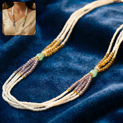 Multilayer pearl necklace with gold and pastel lavender accents