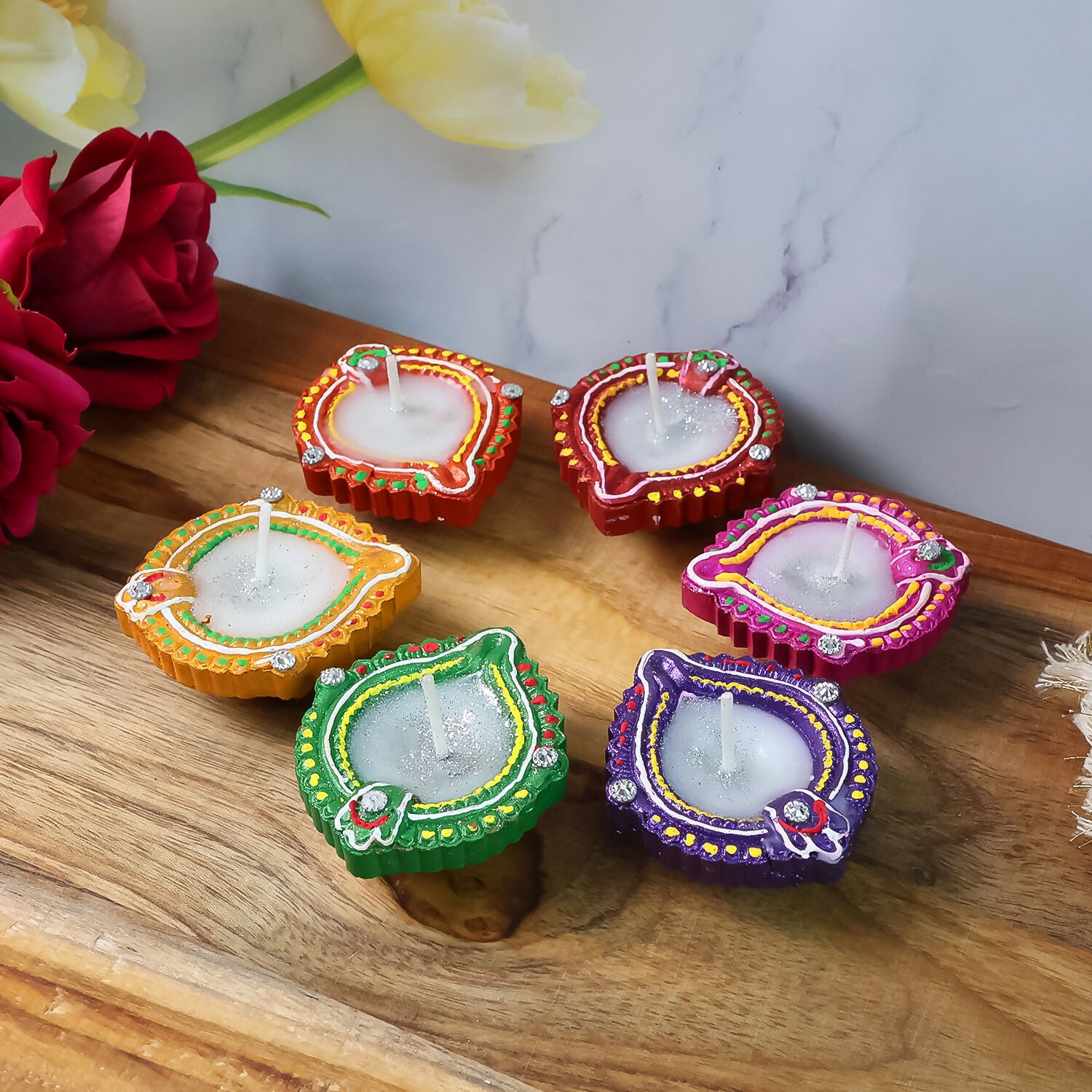 Handcrafted Decorative Wax Diya Set for Diwali & Festivals 6 pcs