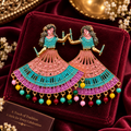 Navratri Special Colorful Dandiya Girl Earrings with Enamel Work and Multicolor Bead Danglers
