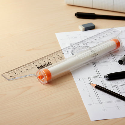 Roll-N-Draw Precision Ruler with Rolling Guide for Drawing & Drafting (30Cm)