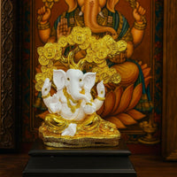 Divine Lord Ganesha Idol with Money Tree | White & Golden Ganpati Murti for Home Temple, Office Desk, Car Dashboard & Gift | Vastu Positive Energy Decorative Showpiece for Puja, Diwali, Housewarming & Festive Gifting