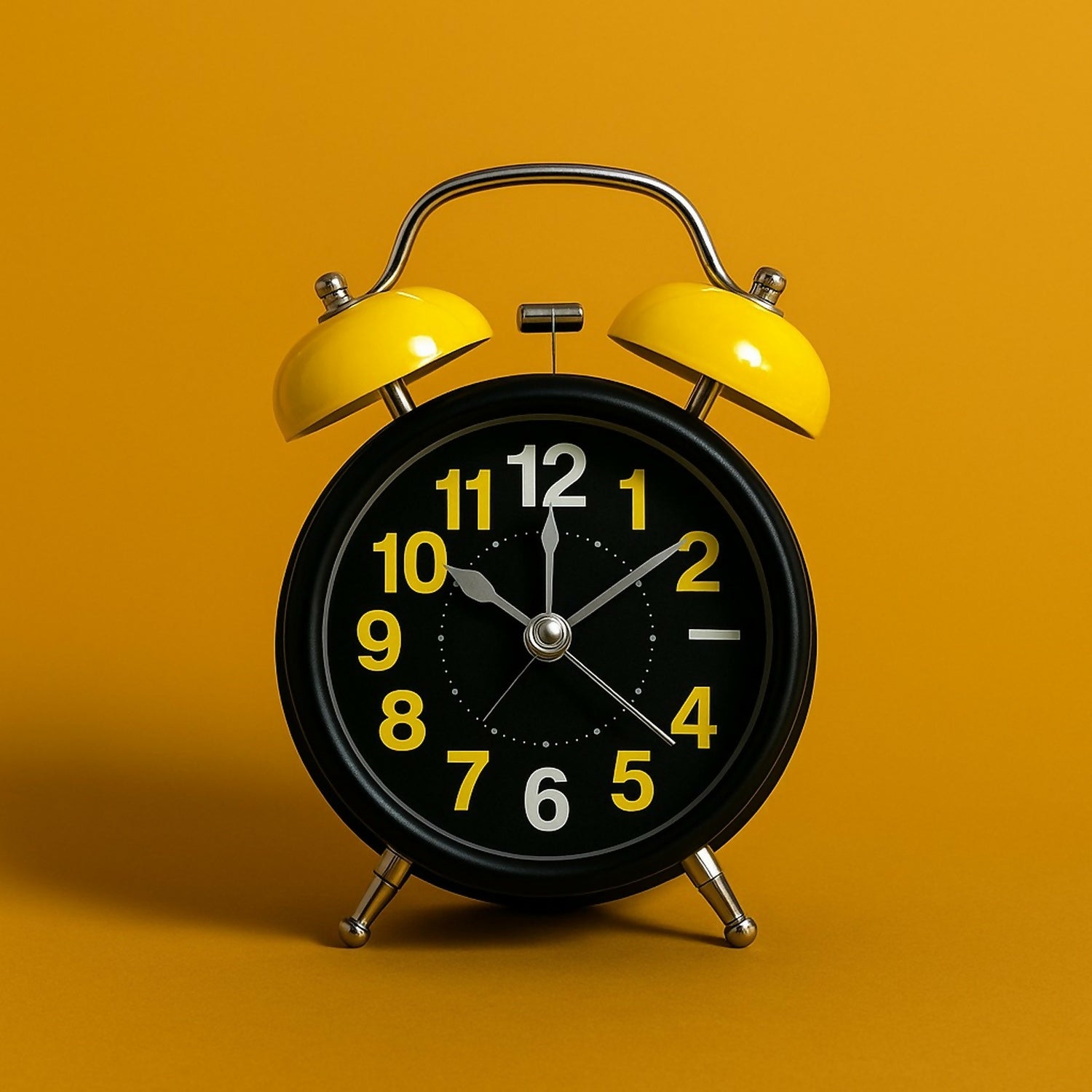 Yellow Twin Bell Alarm Clock – Loud Retro Analog Desk Clock with Night Light