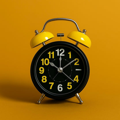 Yellow Twin Bell Alarm Clock – Loud Retro Analog Desk Clock with Night Light