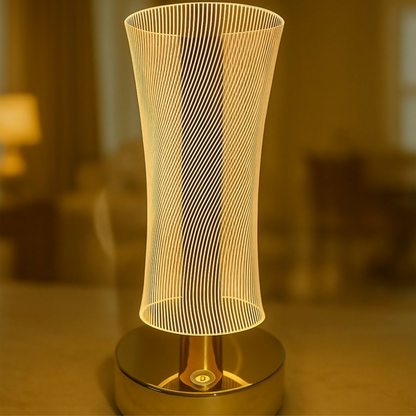 3D Illusion LED Table Lamp for Home Décor – Touch Sensor Golden LED Night Light with Acrylic Optical Panel | Modern Decorative Bedside Lamp for Bedroom, Living Room & Office | USB Rechargeable Ambient Light (Pack of 1)