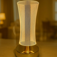 3D Illusion LED Table Lamp for Home Décor – Touch Sensor Golden LED Night Light with Acrylic Optical Panel | Modern Decorative Bedside Lamp for Bedroom, Living Room & Office | USB Rechargeable Ambient Light (Pack of 1)