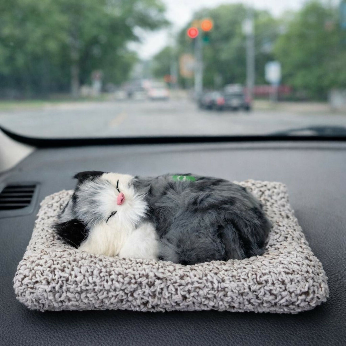 Sleeping Cat Showpiece for Home & Car Dashboard Decor | Soft Fur Look