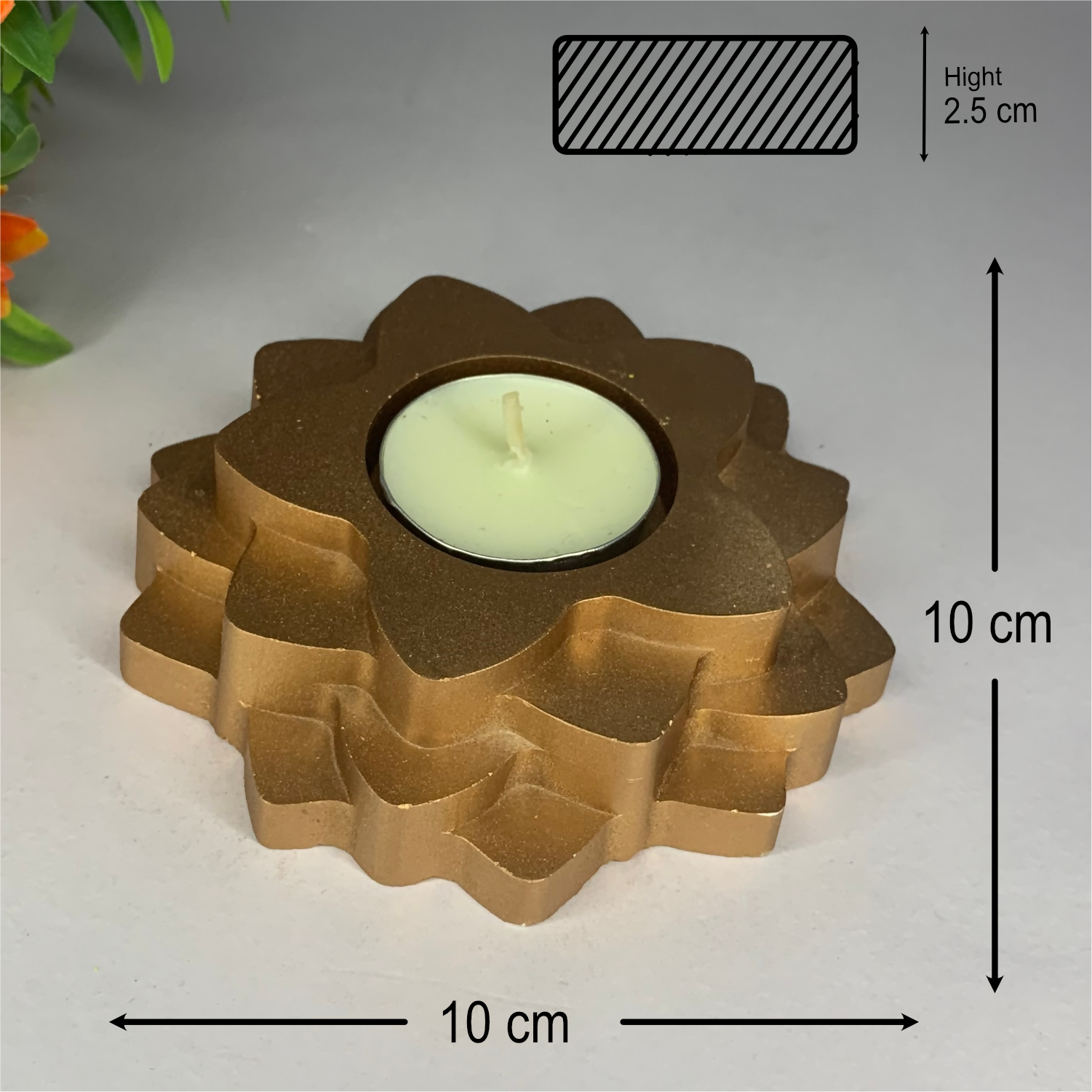Flower 4-Layer Diya gold tealight candle Elegant Home Decor Handmade