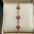 Gold Plated Floral Bracelet with Pink Stone Flower Design for Women