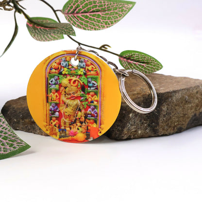 Hanuman Mandir Printed Round Keychain – Bright, Devotional & Lightweight Key Holder