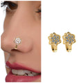 Gold Rose Silver Clip-On Nath Nose Pin Set with Pink Red Stones