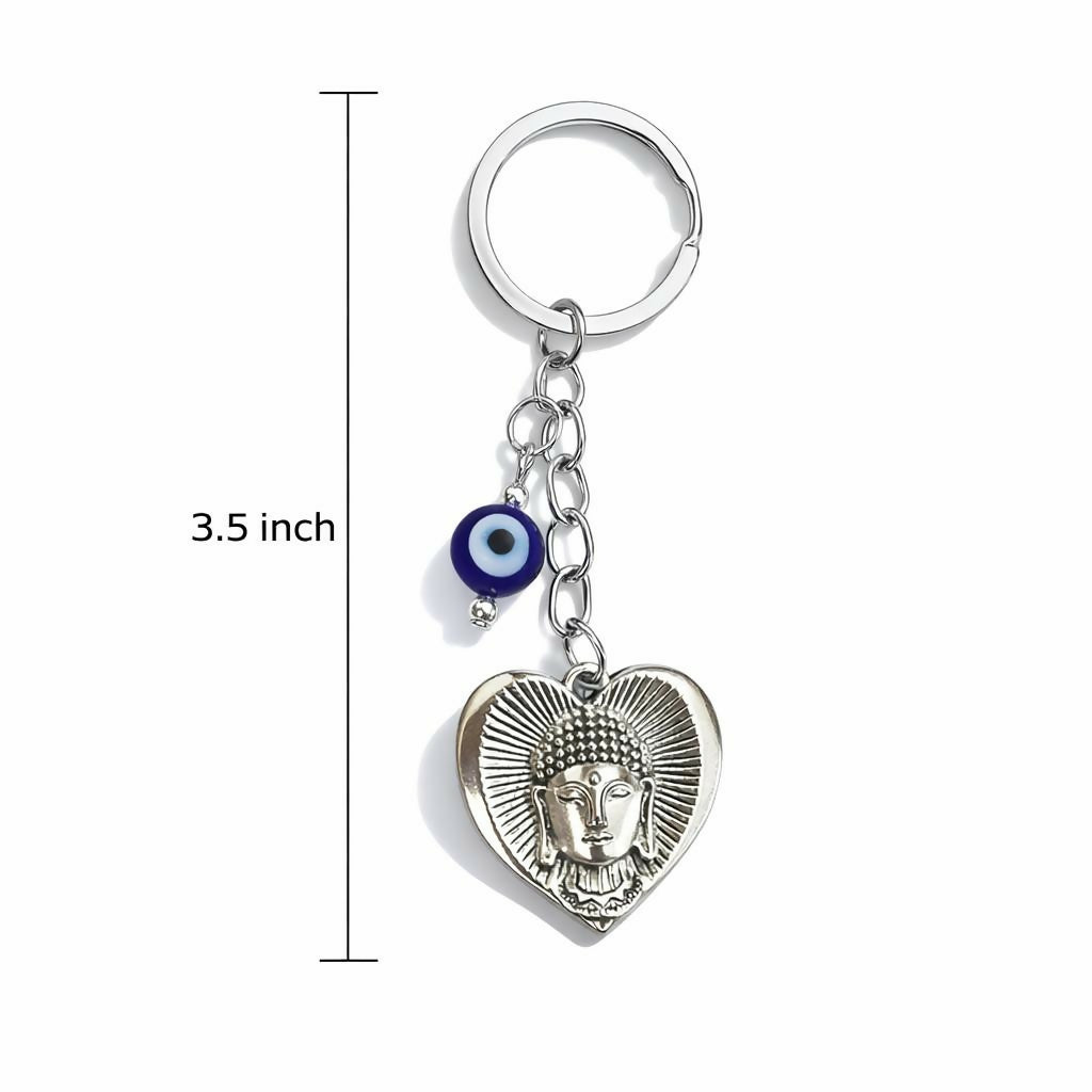 Stylish Buddha evil eye keychain with metal chain and ring