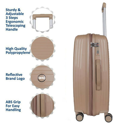 White 28-Inch hard shell luggage made from durable polypropylene front view